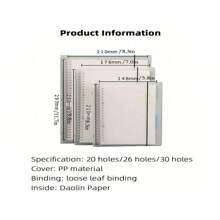 1 套 - A4/B5/A5 活页夹笔记本可再填充空白/线/网格/康奈尔可用可更换金属环计划器螺旋笔记本办公室夹活页夹日记本适用于大学学校用品文具 26 孔返校圣诞新年礼物