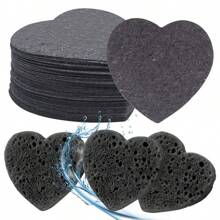 Compressed Cellulose Heart Shape Facial Sponges 100% Natural Cosmetic Spa Sponges Reusable For Facial Cleansing Exfoliating - Black - View 2