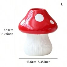 1 件创意可爱白色波尔卡圆点红顶蘑菇形花瓶，彩色树脂材质桌面花盆，适用于家庭、酒店、餐厅桌面装饰和盆栽