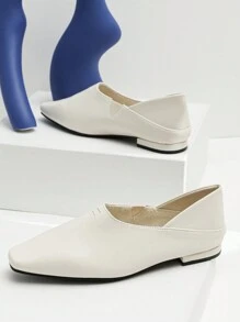 Nuevos zapatos planos de mujer de estilo inglés vintage, de punta cuadrada, versátiles y cómodos, de color beige, que se pueden usar con tacón o sin él - Beis - Ver 4