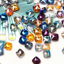 50 hạt thủy tinh 6mm, dạng lưới phẳng, nhiều màu sắc để làm vòng cổ, vòng tay, hoa tai, móc chìa khóa, dây điện thoại và đồ thủ công, làm quà tặng - hình vuông phẳng 6mm màu - Xem 17