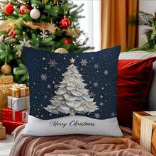 1 Vỏ gối minh họa cây thông Noel màu xanh navy tối giản, chất liệu nhung đào mềm mại, in một mặt, 45*45CM, quà tặng Giáng sinh - Nhiều màu - Xem 6