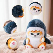 Miniso Cute Plush Toy Fried Shrimp Cat - No. 8 Cat Ornament Plush Toy Birthday Gift (Shark Cat) - Navy Blue - View 3