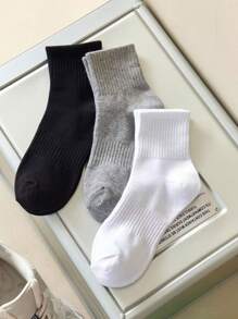 1/3/6双装黑/白/灰纯色双条纹男女通用中筒袜，适合户外活动、休闲穿着，男女通用加厚长袜，适合冬季和秋季穿着。 - 彩色 - 查看 1