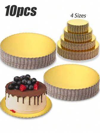 10 件蛋糕板，金色蛋糕板 6/8/10/12 英寸圆形，食品级纸板蛋糕圆形蛋糕底座，防水防油蛋糕纸盘，用于蛋糕 DIY、甜点和工艺品展示