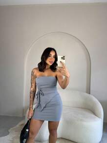 Women's Set With Skirt And Adjustable Strapless Blouse - Xám - Xem 7