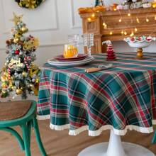 Vintage Striped & Plaid Tablecloth For Christmas Party Table Decoration - Multicolor - View 2
