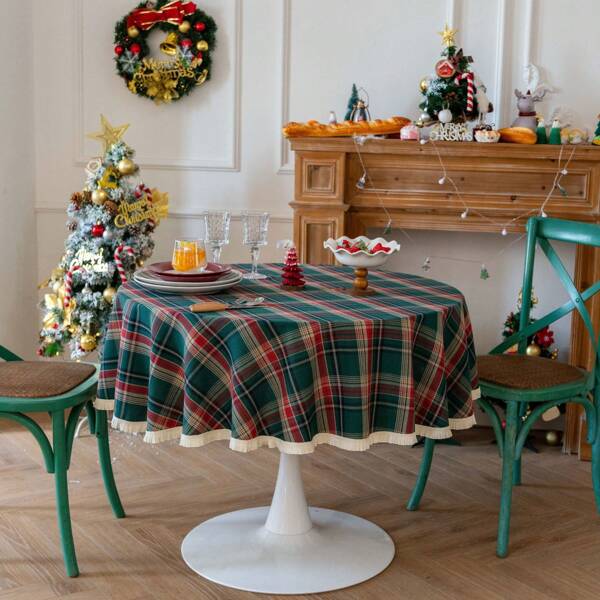 Vintage Striped & Plaid Tablecloth For Christmas Party Table Decoration