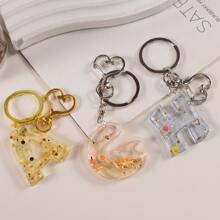 1pc DIY Epoxy Resin Mirror Surface 26 Letters & Numbers Asymmetrical Hole Keychain Pendant Silicone Mold - Transparent White - View 8