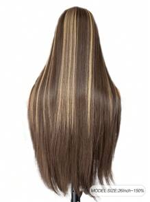 亮点蕾丝前假发，蜂蜜金色蕾丝前假发，预拔，可直接佩戴，无胶 13X5X1 合成蕾丝前假发 30 英寸，富有表现力的蜂蜜棕色假发 - 挑染棕色 - 查看 6