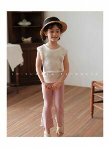 Young Girl Solid Color Vertical Ribbed High Elasticity Comfortable Princess Long Tube Leggings, New Spring/Summer Design