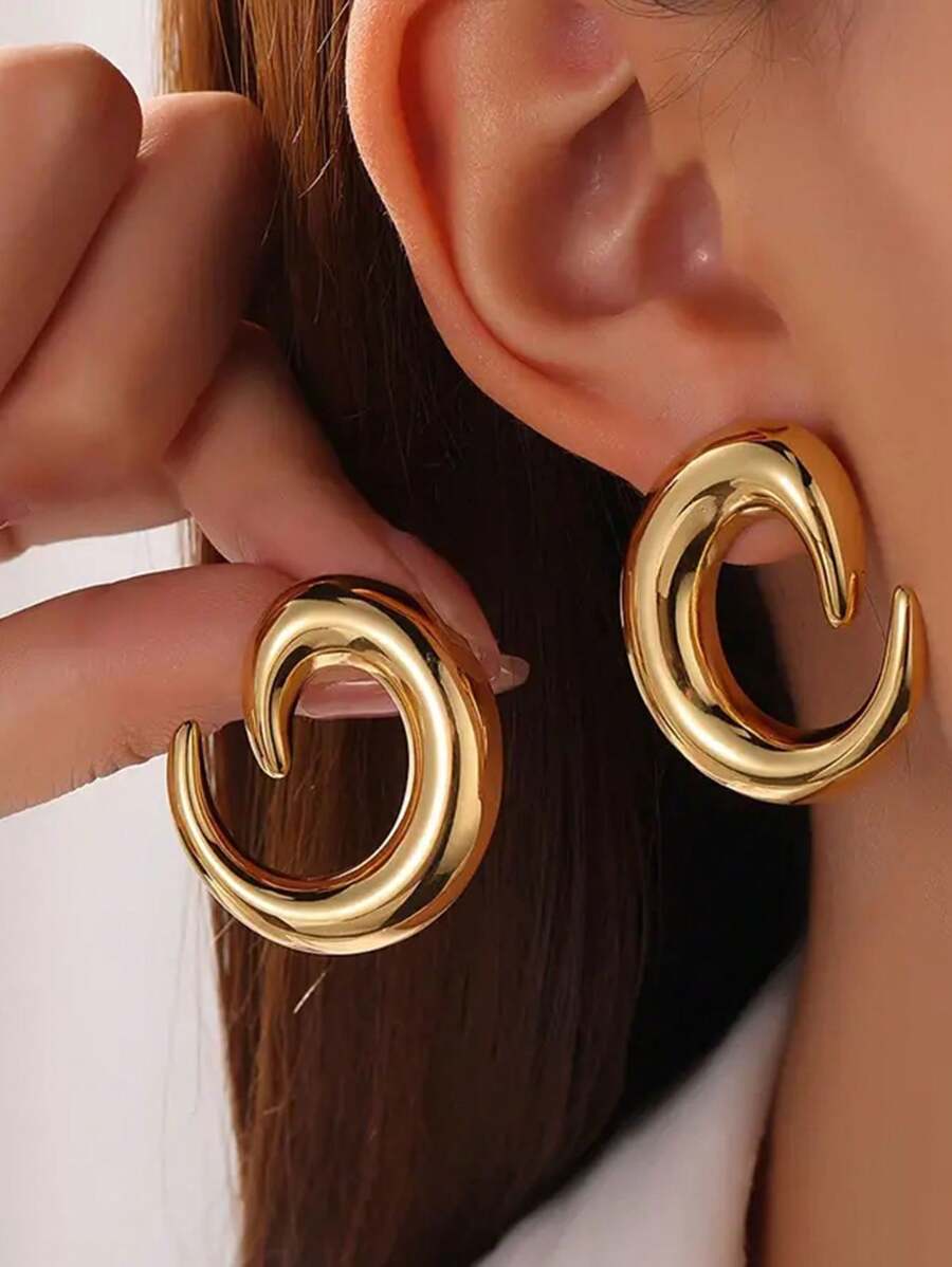 时尚不锈钢几何铸造耳环，奢华精品款C形耳钉，复古时尚跨境流行耳饰 - style1 - 查看 1