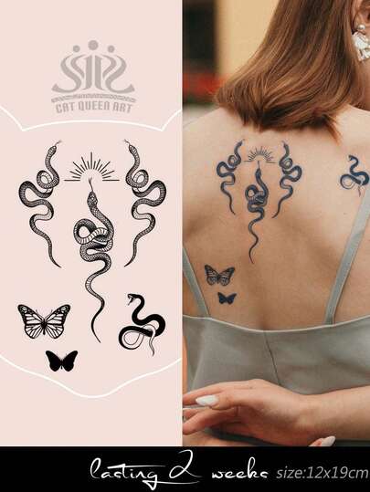 1pc Snake, Butterfly, Sunbeam Herbal Juice Semi-Permanent Music Festival Gift, Music Festival Daily Low-Key Tattoo, 7-14 Days Waterproof, Fade-Resistant, Arm, Wrist, Leg, Back Body Temporary Tattoo Sticker
