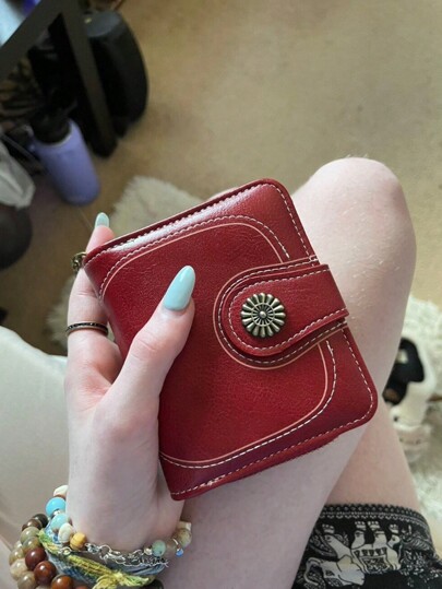 1pc Nova Carteira de Couro PU Vermelha Personalizada e Elegante para Mulheres Carteira Multifuncional Serve para Cartões ID Fotos Chaves Moedas Ótimo Presente para Família Amigo Colega de Classe Casais Aniversário Professor Lembrança para Mulheres Carteira Bolsa Carteira Carteira Pequena Carteira