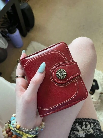 1pc New Stylish Personalized Red PU Leather Women's Wallet Multi-Functional Wallet Fits Cards ID Photos Keys Coins Great Gift For Family Friend Classmate Couples Birthday Teacher Souvenir For Women Wallet Purse Wallet Small Wallet