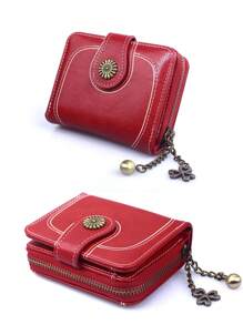 1pc New Stylish Personalized Red PU Leather Women's Wallet Multi-Functional Wallet Fits Cards ID Photos Keys Coins Great Gift For Family Friend Classmate Couples Birthday Teacher Souvenir For Women Wallet Purse Wallet Small Wallet - Red - View 6