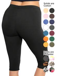 Women's Knee-Length Capri Cotton Leggings | X-Small - Large - màu đen - Xem 2