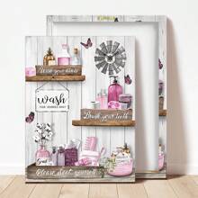 1 件粉色浴室装饰墙艺术帆布 - 1 件带框“洗去烦恼”励志语录印刷品，具有乡村魅力，包裹帆布，木框 - 浴室标志家居装饰海报、墙壁艺术、房间装饰用品 - 彩色 - 查看 9