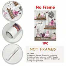 1 件粉色浴室装饰墙艺术帆布 - 1 件带框“洗去烦恼”励志语录印刷品，具有乡村魅力，包裹帆布，木框 - 浴室标志家居装饰海报、墙壁艺术、房间装饰用品 - 彩色 - 查看 7