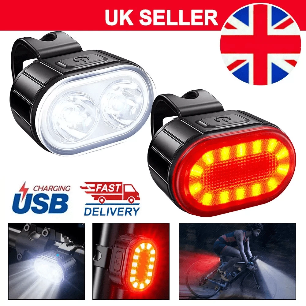 Mountain Bike Lights USB Rechargeable Bicycle T6 LED Torch Front Rear Lamp Set - Black - View 1