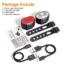 Mountain Bike Lights USB Rechargeable Bicycle T6 LED Torch Front Rear Lamp Set - Black - View 9