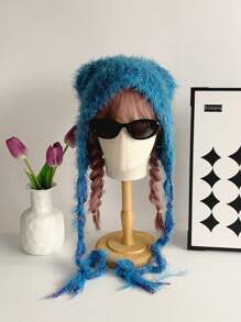 1 件新款可爱白色猫耳针织帽，保暖仿貂皮草衬里，百搭编织耳罩式女帽，秋冬款 - 彩色 - 查看 10