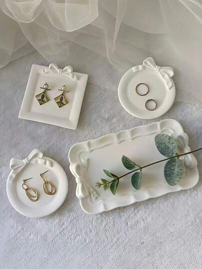 1pc European Style Ornaments Tray, Bowknot Decor Jewelry Holder, Minimalist Fresh Design Back To School