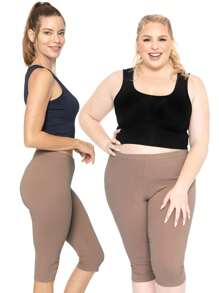 Women's Plus Size Knee-Length Capri Cotton Leggings | X-Large - 7X Adult - Màu nâu  Mocha - Xem 3