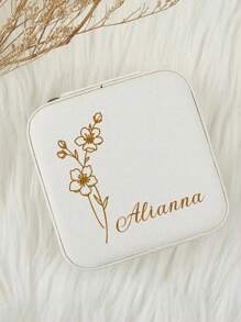1pc Personalized Leather Jewelry Box Engraved Name & Birth Flower Perfect Gift For Valentine's Day, Bridesmaid Or Mothers