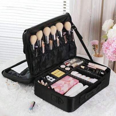 大容量专业化妆收纳盒可放在拉杆箱上，多功能单肩和双肩化妆品收纳盒，用于美容和美甲工具，适用于度假海滩、浴室收藏、卧室收藏，大容量