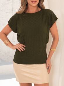Elegant Women's Blouse Knit Bat Sleeve Modal - 軍綠色 - 查看 4