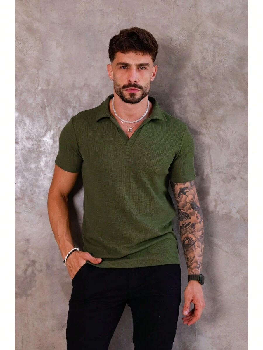ITALIAN KNITTED POLO SHIRT WITH ELASTANE - 軍綠色 - 查看 1