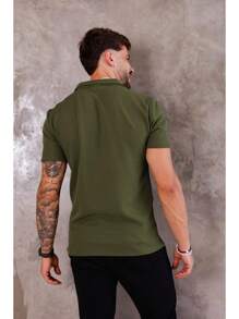 ITALIAN KNITTED POLO SHIRT WITH ELASTANE - 軍綠色 - 查看 2