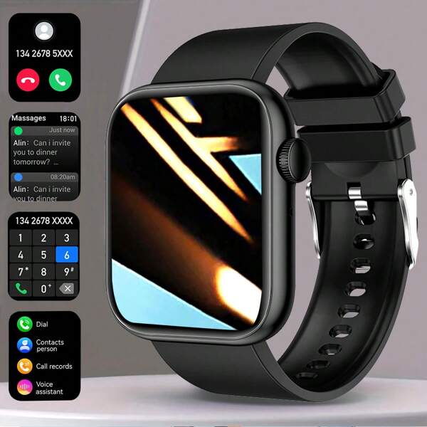 1pc Unisex Square Sports Smart Watch With Calling, Messaging, Pedometer, Alarm, Weather, Multiple Sports Modes, Customizable Dial, Waterproof For Daily Use