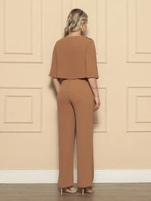 ONLYONE - ELEGANT WOMEN'S SET WITH 3/4 SLEEVE BLOUSE AND PANTS WITH POCKET AND DUNE BAND - ELEGANT WOMEN'S SETS SHEIN - 鏽棕色 - 查看 2