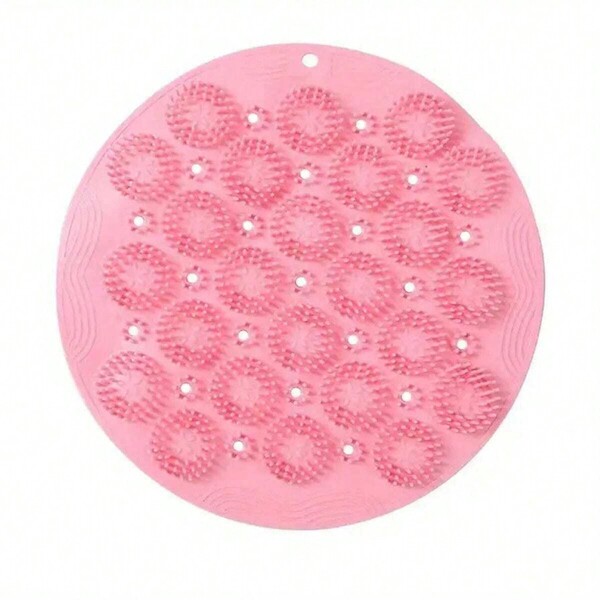 1pc Pink Exfoliating Shower Massage Scrub, Bathroom Non-Slip Shower Mat, Back Massage Brush, Silicone Foot Cleaning Body Bath Tool Home Bathroom Decor Bath Rug Floor Carpet Outdoor Rug Door Mat Fall Decor Bathroom Accessories Back To School Entryway Decor