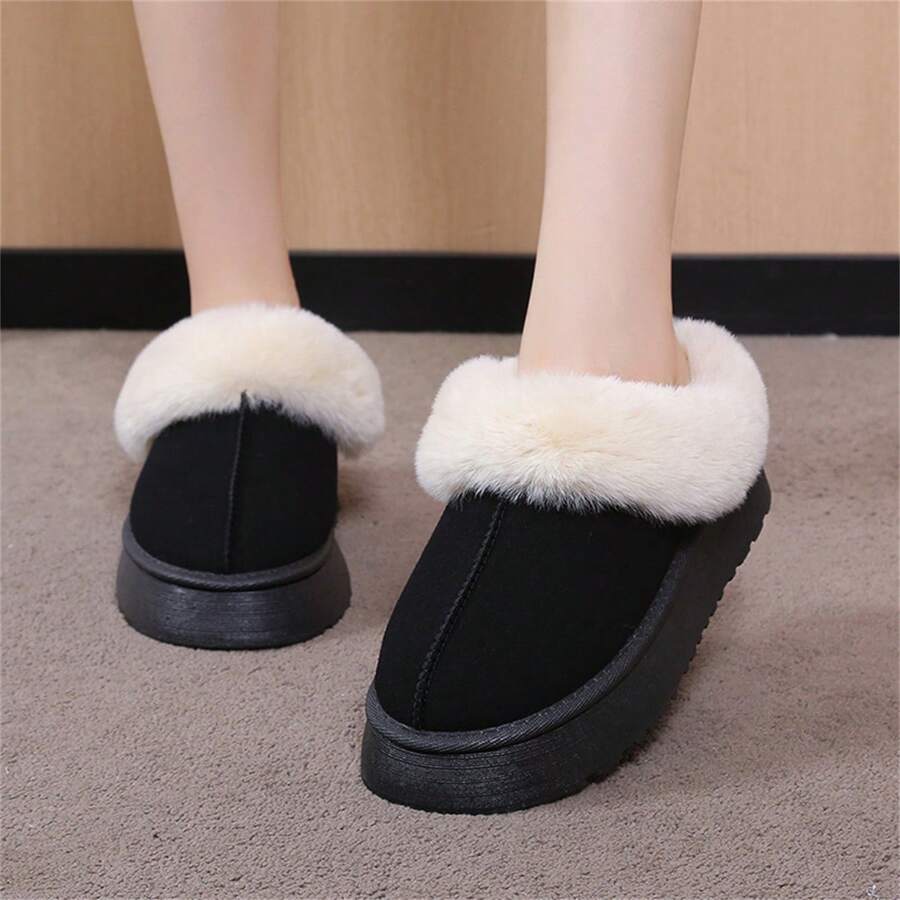 Giày bốt đi tuyết đế dày, viền lông, chống trượt, lót nửa cổ thấp, thời trang thu/đông cho nữ - màu đen - Xem 1