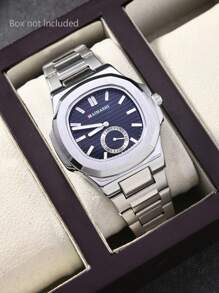 1pc Men's Business Style Calendar Stainless Steel Quartz Wrist Watch, Waterproof Date Display Quartz Watch - Silver - View 6