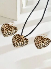 3pcs/Set Leopard Print Punk Style Necklace Pendant Jewelry Set, Autumn Winter - Yellow Gold - View 2