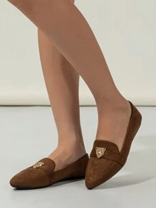2025年秋季女士尖头金属扣舒适芭蕾平底鞋 - 摩卡棕 - 查看 3