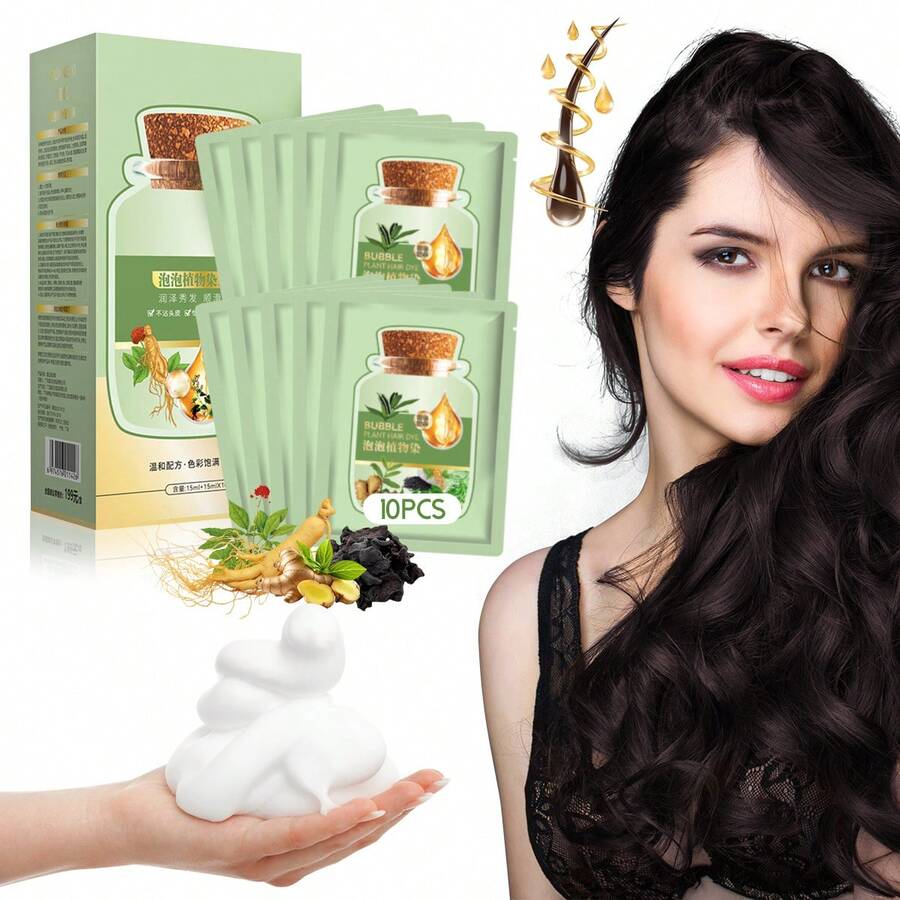 20 Bolsas Tinte De Cabello De Burbujas De Plantas Naturales - Marrón oscuro - Ver 1