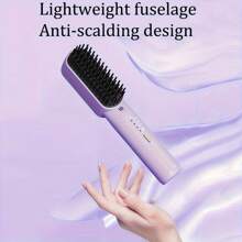 Mini Portable Cordless Hair Straightener Hot Comb Hair Straightener Negative Ion 3 Temperature Settings, Instant Heat, Heat Safety - Portable Perfect For Home, Travel, Perfect Gift For Women - 紅色 - 查看 10