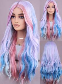 Multi-Color Gradient Wig Long Wavy Curly Wig Natural Synthetic Heat Resistant Fiber Wig For Everyday Party Use (26 Inches) - Multicolor - View 1