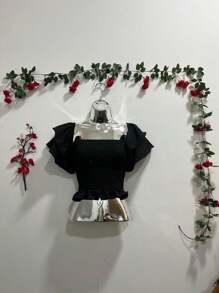 Cropped Lastex Women's  Long Sleeve Women's Cropped Blouse Various Colors Strapless - 黑色 - 查看 1