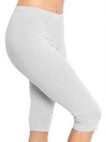 Women's Knee-Length Capri Cotton Leggings | X-Small - Large - Light Grey - View 1
