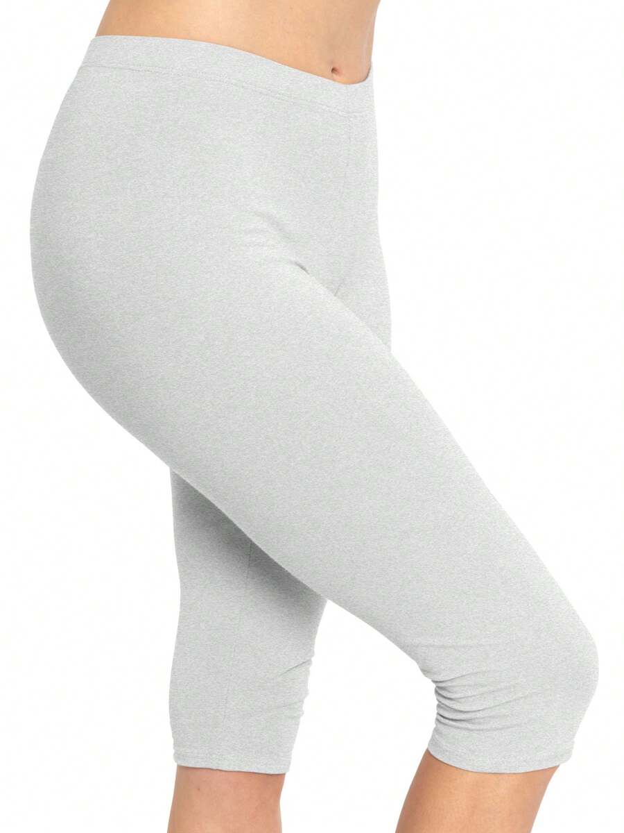 Women's Knee-Length Capri Cotton Leggings | X-Small - Large - Light Grey - View 1