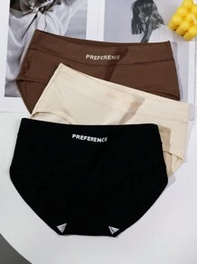 4 Stücke Damen Unterwäsche aus nahtlosem, atmungsaktivem, weichem Trikotstoff in Einfarbig und mit Buchstabenprint, Sportsstil, ganzjährig