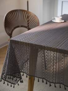 Bubaba 1 件黑色和灰色几何蕾丝餐垫，复古波西米亚风农舍风格镂空几何蕾丝尼龙餐垫，带黑色流苏，适合卧室、厨房、餐厅、厨房、餐厅、派对、节日、所有季节的家居装饰 - 黑色 - 查看 10