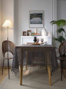 Bubaba 1 件黑色和灰色几何蕾丝餐垫，复古波西米亚风农舍风格镂空几何蕾丝尼龙餐垫，带黑色流苏，适合卧室、厨房、餐厅、厨房、餐厅、派对、节日、所有季节的家居装饰 - 黑色 - 查看 6