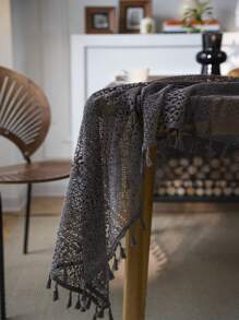 Bubaba 1 件黑色和灰色几何蕾丝餐垫，复古波西米亚风农舍风格镂空几何蕾丝尼龙餐垫，带黑色流苏，适合卧室、厨房、餐厅、厨房、餐厅、派对、节日、所有季节的家居装饰 - 黑色 - 查看 7